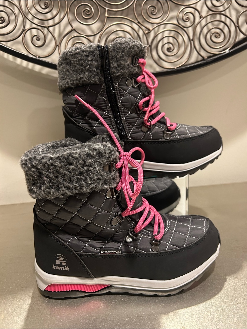 Kamik Kids Gray and Pink Quilted Snow Boot